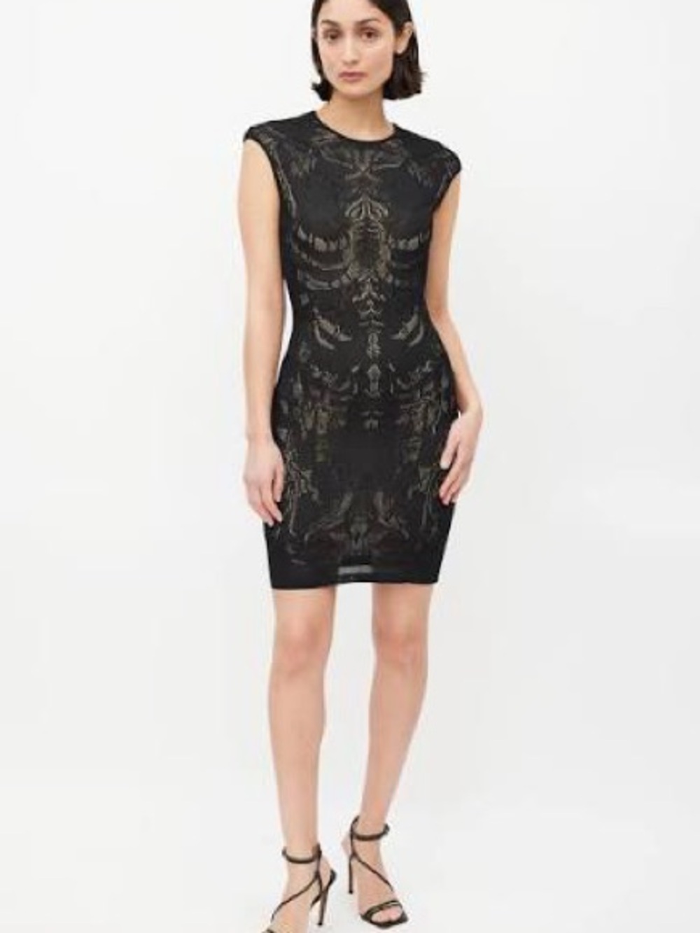 Alexander McQueen Black Sheer Patterned Midi Dress